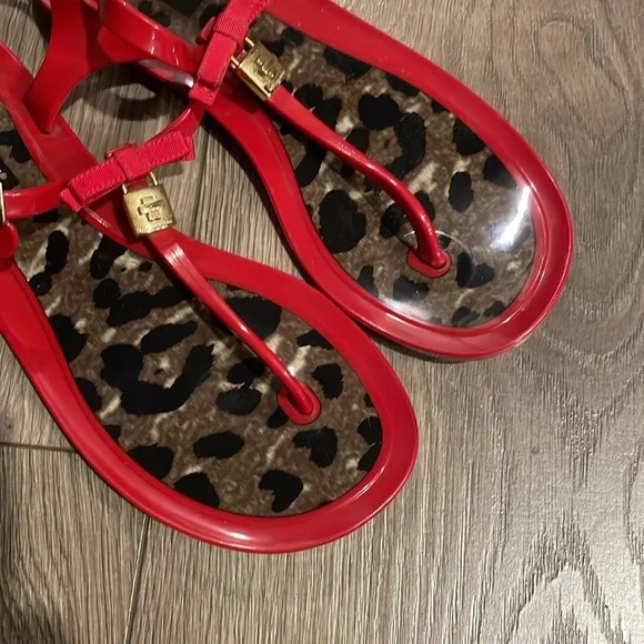 Dolce Gabbana Red Patent Leather Jelly Bow Thong Flat Sandals Sz:39
